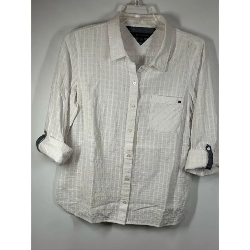 Tommy Hilfiger textured roll tab sleeve front button up size XL NWOT